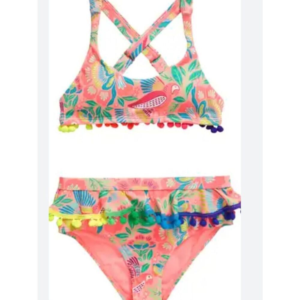 Beach Lingo 2 Piece Swimsuit Floral Pink Tropical Bikini,  Size 12 Girls NWOT